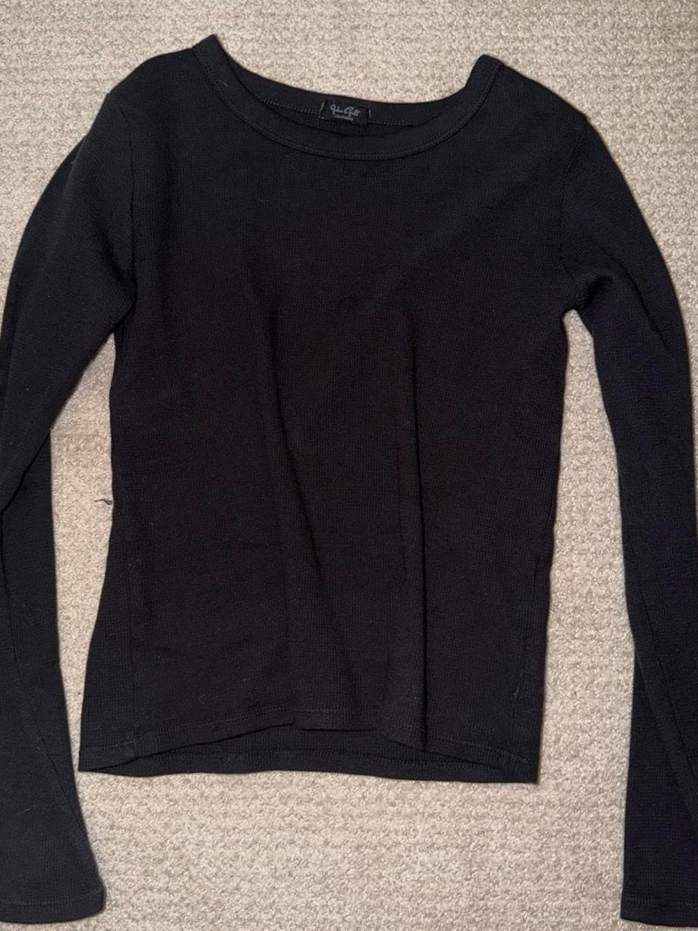 Brandy Melville Black Ribbed Long-Sleeve Crewneck Top